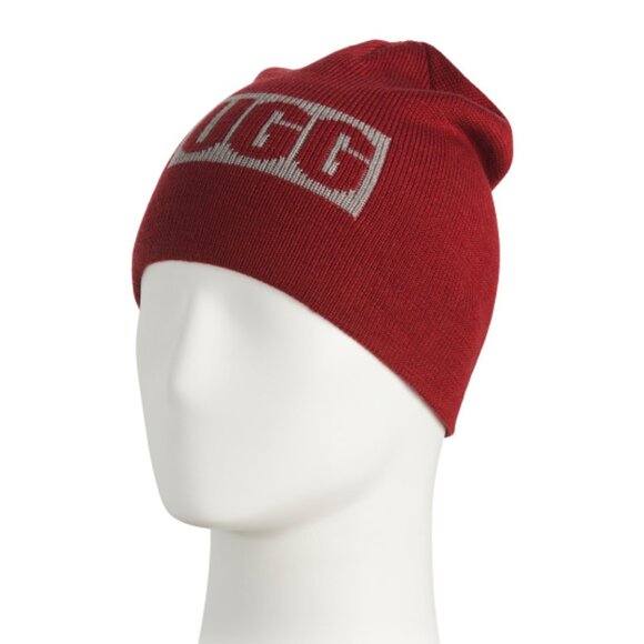 NEW UGG Men's Plate Logo Beanie wool blend CHERRY FOR MEN 362tn - Picture 1 of 3